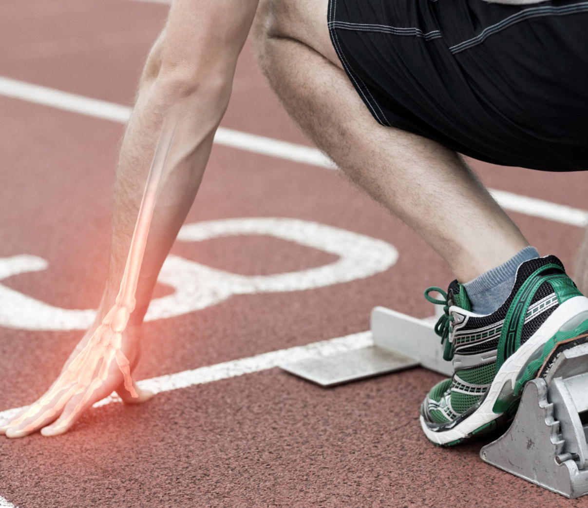 An image of a runner on a starting block on an outdoor track has the letters OTX overlaying the image with the words occupational therapy below to represent the relevant occupational therapy treatment services offered.